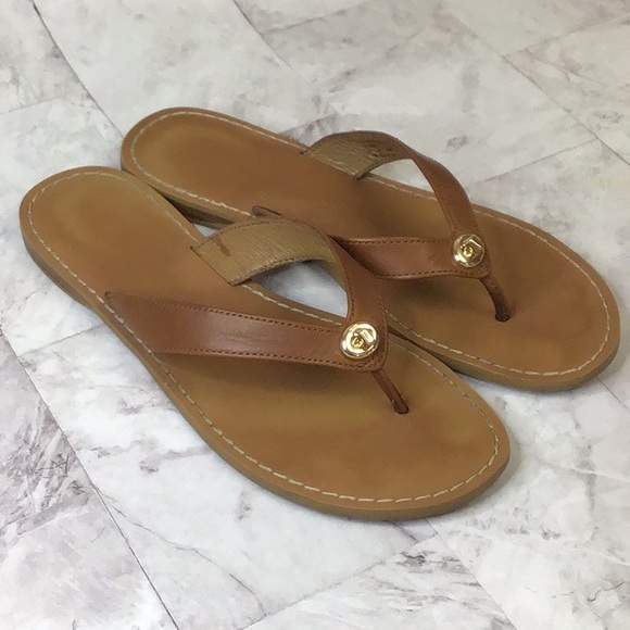 COACH Brown Leather slippers flip flops - Picture 2 of 9